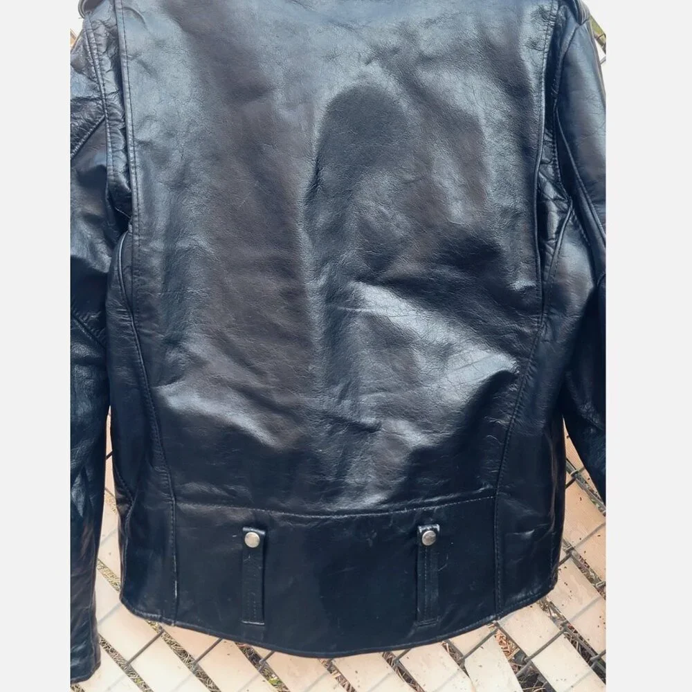 Vintage 1970s Harley Davidson Leather Motorcycle Jacket Men 44 Wool Lining Black - Picture 10 of 16